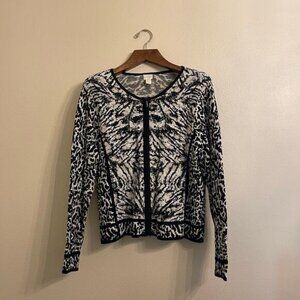 Chicos Zip Up Jacket Cardigan Leopard Animal Printed Women's Size 3/ US Large